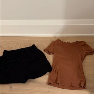 H&M Brown Top and Black Shorts Set